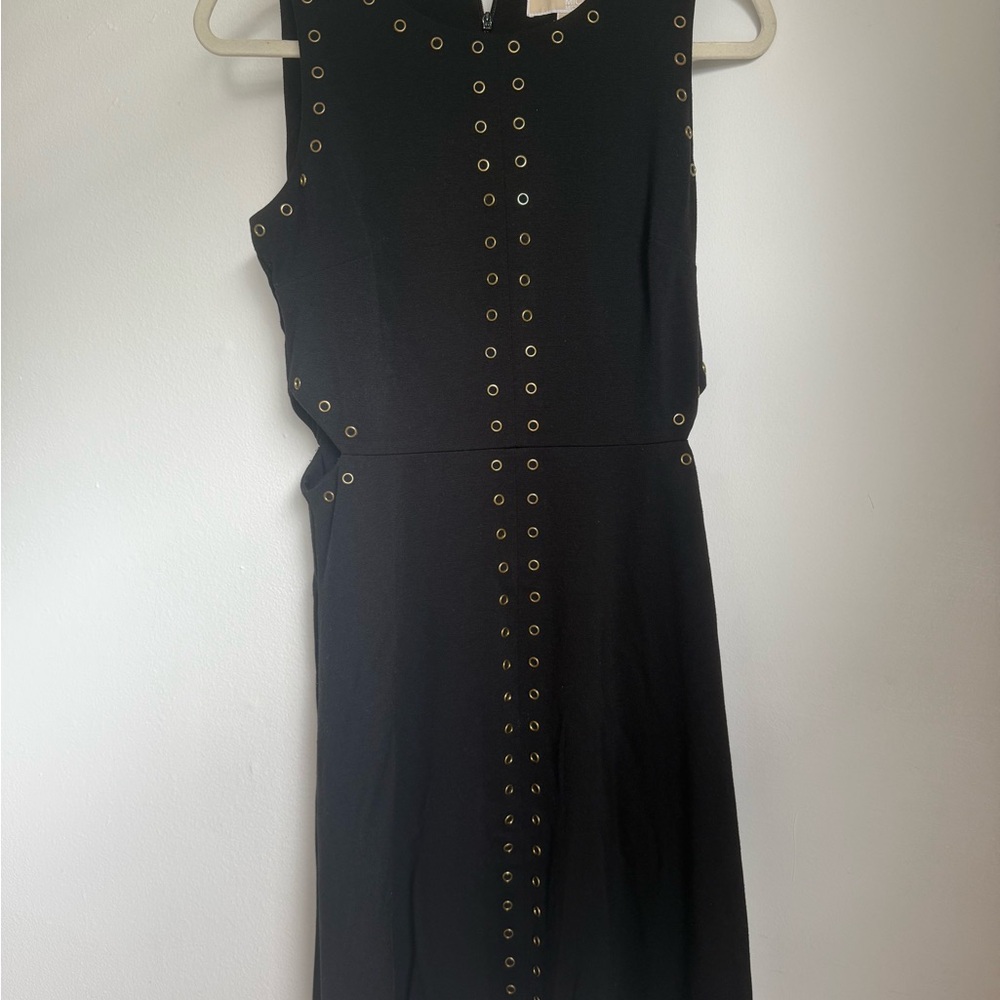 Michael Kors Black Midi Dress with Gold Eyelets